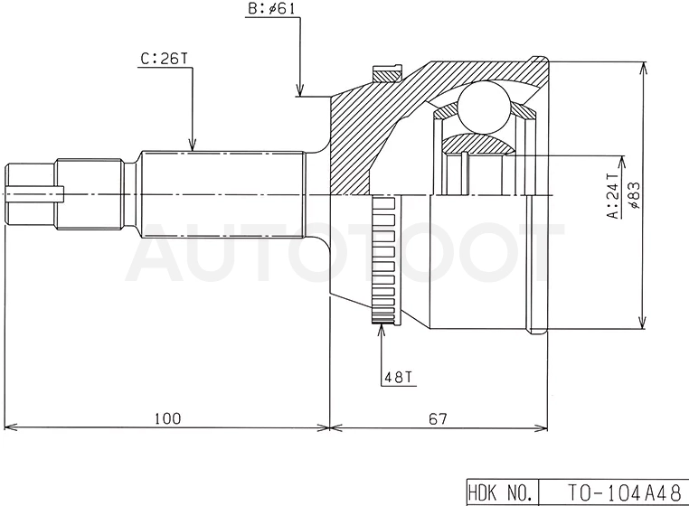 Шрус (Спереди/ Наруж) Toyota Camry (XV30) 01-06 / Highlander 07-13 / Kluger V 07-13
