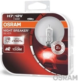 Лампа H7 комплект 2шт 12V 55W NIGHT BREAKER SILVER +100% света - Артикул 64210NBSHCB - Производитель Osram - Фото, Отзывы, Цены