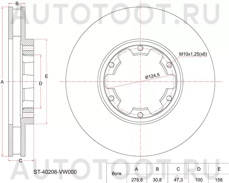 Диск тормозной (Перед) Nissan Atlas F 07-21 / Cabstar 06-14 - Артикул ST40206VW000 - Производитель Sat - Фото, Отзывы, Цены