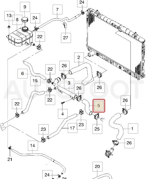 Патрубок радиатора промежуточный -ARG191135 Arirang для CHEVROLET LANOS, CHEVROLET AVEO, CHEVROLET LACETTI, DAEWOO GENTRA