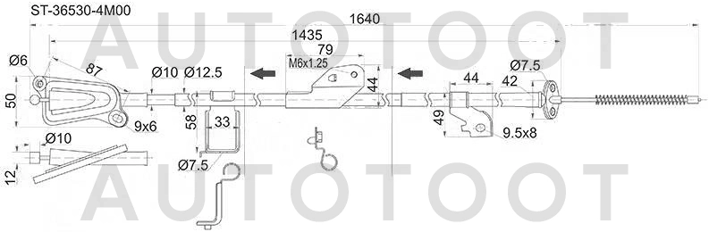 Трос ручного тормоза правый -ST365304M400 Sat для NISSAN SUNNY, NISSAN ALMERA, NISSAN BLUEBIRD SYLPHY