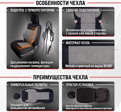 Чехол сиденья с подогревом велюр SKYWAY, с боковой поддержкой - Артикул S02202006 - Производитель Skyway - Фото, Отзывы, Цены