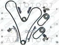 Комплект цепи 1GR-FE -TKTY210A Sat для TOYOTA SEQUOIA, TOYOTA HILUX, TOYOTA LAND CRUISER PRADO