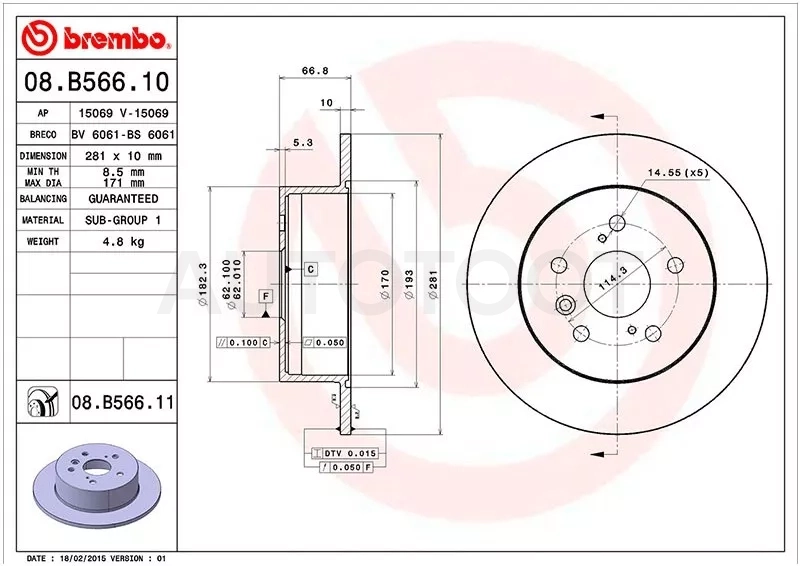 Диск тормозной (Сзади) Toyota Camry (XV30,XV40,XV50) 01-21 / Camry UAE/USA 01-17