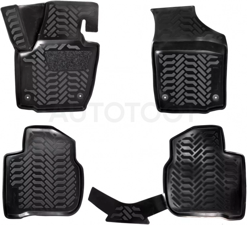 Ковры для VW Polo/ Rapid (20-), 4 шт.,(крепеж),выс. борт, 3D с подпятником, ТЭП, черн.