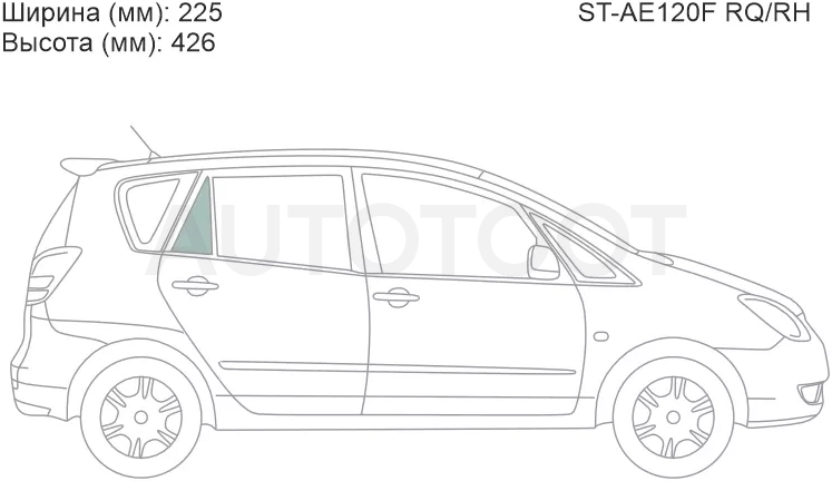 Стекло форточки (Сзади/ Справа/ Цвет зеленый) Toyota Corolla Spacio (E120) 01-07 / Corolla Verso 01-04