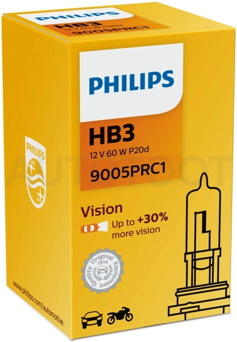 Лампа галогеновая HB3 Philips Vision +30% 12V 65W - Артикул 9005PRC1 - Производитель Philips - Фото, Отзывы, Цены