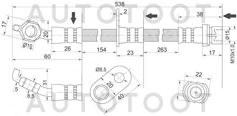 Шланг тормозной передний правый -ST9094702875 Sat для TOYOTA CAMRY, TOYOTA CAMRY GRACIA, TOYOTA HARRIER, LEXUS RX300
