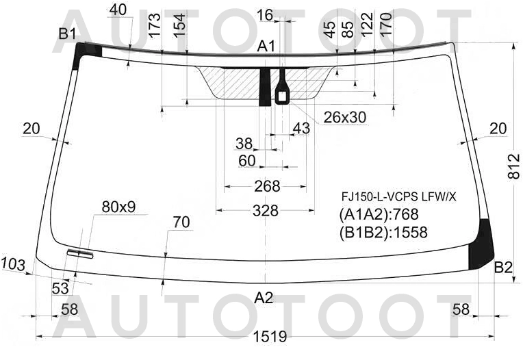 Стекло лобовое в клей -  для TOYOTA LAND CRUISER PRADO, LEXUS GX460