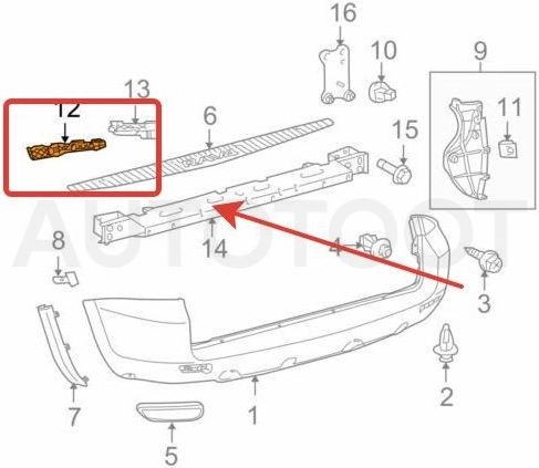 Крепление заднего бампера правое(длинная база) -STTYY3087B1 Sat для TOYOTA RAV4