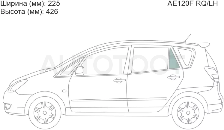 Стекло форточки (Сзади/ Слева/ Цвет зеленый) Toyota Corolla Spacio (E120) 01-07 / Corolla Verso 01-04