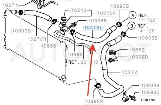 Патрубок радиатора верхний 1,5 / 1,6L -  для MITSUBISHI LANCER