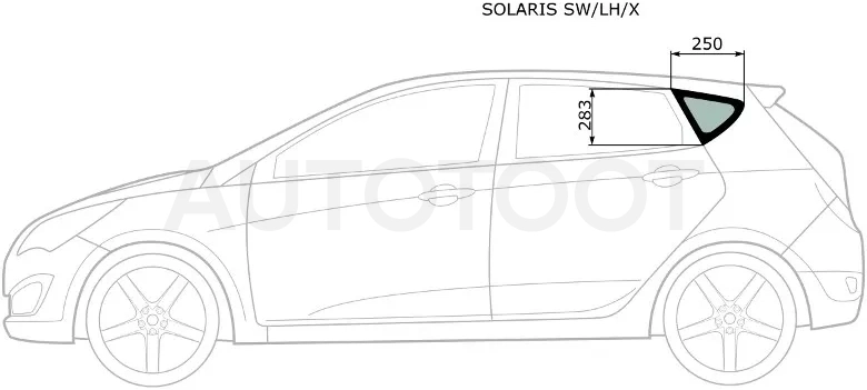 Стекло кузова боковое (не опускное) (Слева/ Цвет зеленый) Hyundai Solaris 10-17 / Accent 11-17