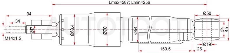 Амортизатор Toyota Land Cruiser (J100) 98-07 / Lexus LX 98-07 (Сзади/ Справа=Слева)