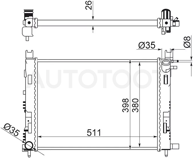 Радиатор Nissan Terrano 14-22 / Renault Arkana 18- / Duster 10-21 / Kaptur 16-20 / Logan 14-22 / Dacia Dokker 12- / Duster 10-17 / Logan 12-19 / Sandero 12-19 / LADA Vesta 15-23 / Vesta Cross 17-23 / Vesta Sport 18-22 / XRAY 15- / Renault Clio 12- / Dokke