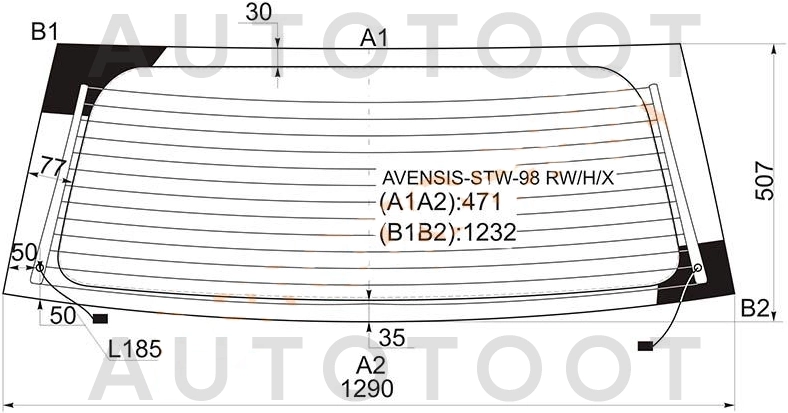 Стекло заднее (крышка багажника) с обогревом (5дв) -  для TOYOTA AVENSIS