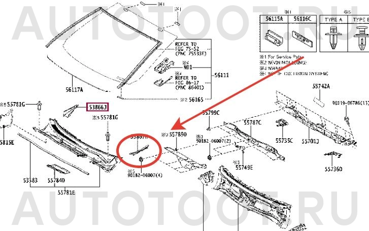 Накладка жабо левая -5386742020 Toyota для TOYOTA RAV4