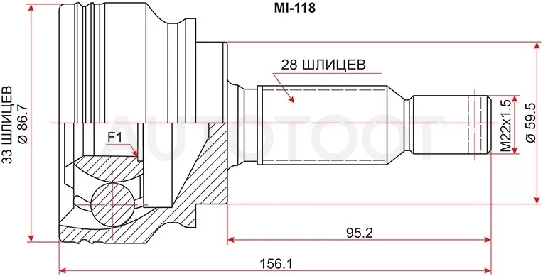Шрус (Спереди/ Наруж) Mitsubishi ASX 10- / Lancer 07-17 / Dodge Caliber 06-12 / Mitsubishi Galant Fortis 07-15