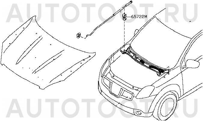 Клипса держателя капота -65722EB300 Nissan для NISSAN QASHQAI, NISSAN NAVARA, NISSAN PATHFINDER