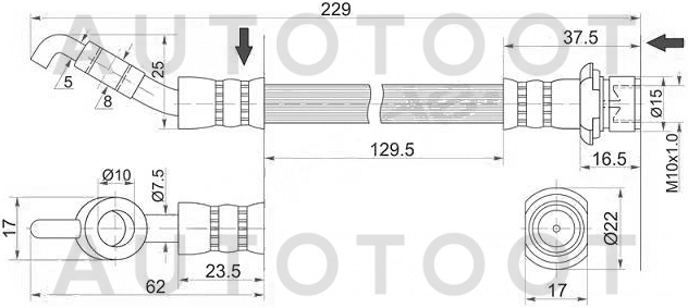 Шланг тормозной задний левый=правый -JBH0318 Just Drive для TOYOTA AURIS, TOYOTA COROLLA