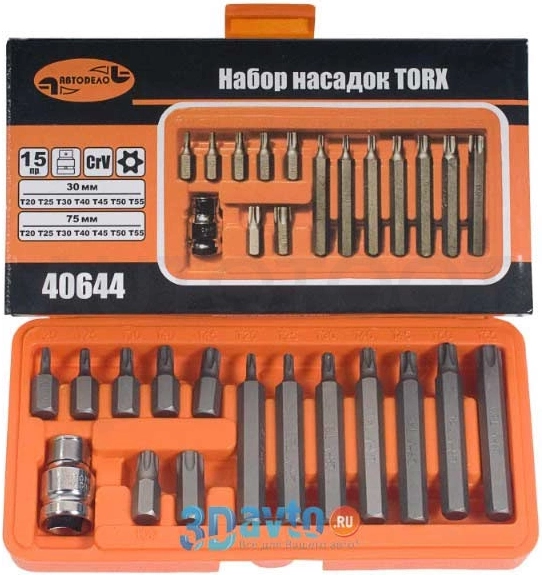 Набор бит 15 предметов АвтоДело 1/2" TORX с отверстием