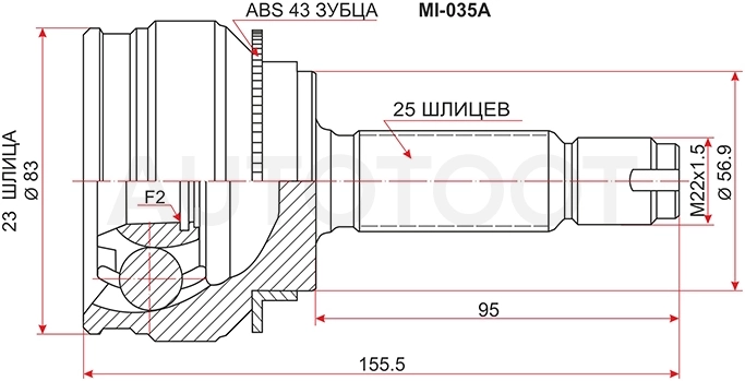 Шрус наружный CVT (23-25 шлицев) -317053A Inko для MITSUBISHI LANCER