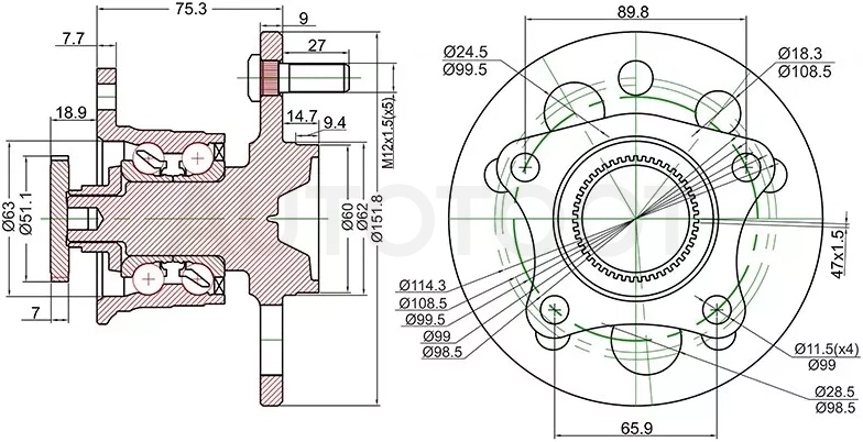 Ступичный узел задн. TOYOTA CAMRY #V10/SCEPTER #10/WINDOM #10/HARRIER ##U10