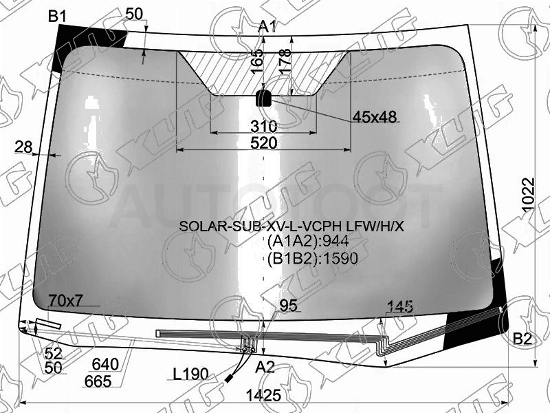 Стекло лобовое атермальное с обогревом щеток в клей SUBARU XV 11-17 /SUBARU IMPREZA 4 /5D 11-16