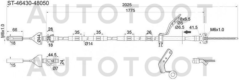 Трос ручника левый 2WD -ST4643048050 Sat для TOYOTA KLUGER