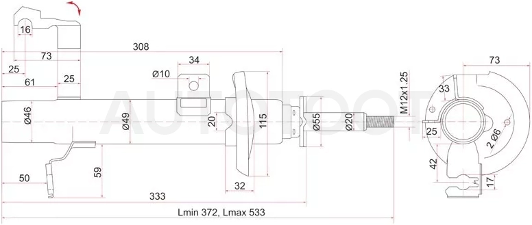 Стойка передняя Ford Fiesta 02-08 / Fusion 02-12 - Артикул STD35034700C - Производитель Sat - Фото, Отзывы, Цены
