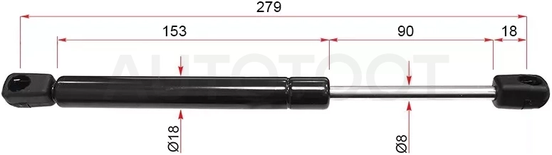 Амортизатор крышки багажника Audi A4 94-01 / Volkswagen Jetta 98-05 / Passat 96-00 / Audi TT 98-06 / Skoda Fabia 99-08 / Volkswagen Bora 98-05 (Справа=Слева)