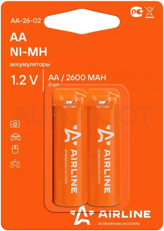Батарейки AA HR6 аккумулятор Ni-Mh 2600 mAh 2шт. - Артикул AA2602 - Производитель Airline - Фото, Отзывы, Цены