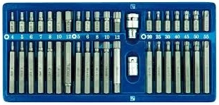 Набор бит 1/2 inch, 3/8 inch, 40 пр: HEX (6 гр.), SPLINE (12 гр.), TORX, в метал. боксе