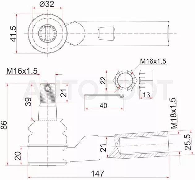 Наконечник рулевой TOYOTA DYNA 150 01 - Артикул ST4504629405 - Производитель Sat - Фото, Отзывы, Цены