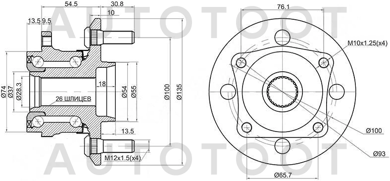 Ступица заднего колеса 4WD -ST4241012240 Sat для TOYOTA ALLEX, TOYOTA COROLLA, TOYOTA COROLLA FIELDER, TOYOTA COROLLA SPACIO, TOYOTA RUNX