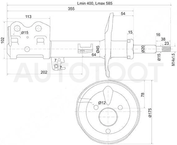 Амортизатор передний левый -PSA333389 Patron для TOYOTA PRIUS