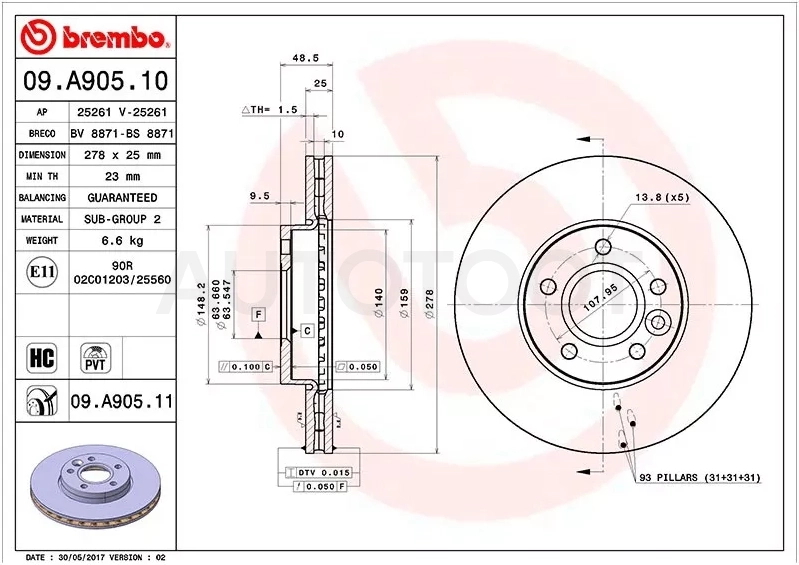 Диск тормозной (Спереди) Ford Focus 10- / C-MAX 03-15 / Volvo C30 06-13 / C70 05-13 / V40 13-16