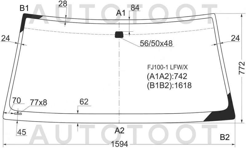 Стекло лобовое в клей -  для TOYOTA LAND CRUISER, LEXUS LX470