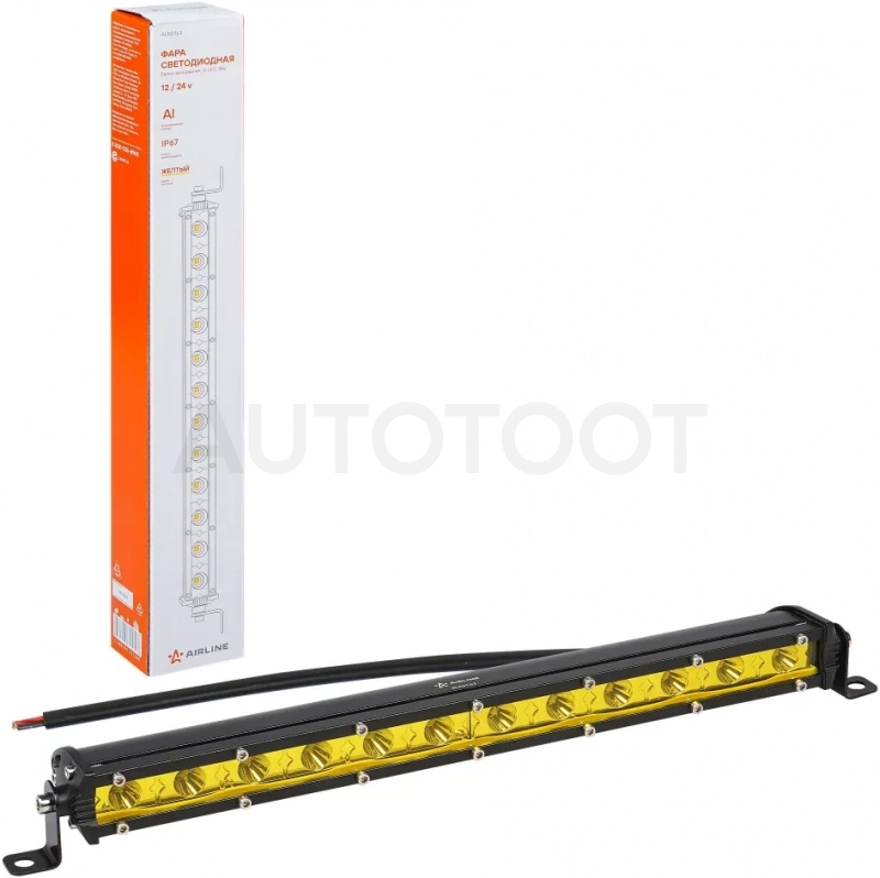 Фара (балка) светодиодная однорядная, 12LED, желтый направленный свет, 18Вт, 343x30x47мм, 12/24В