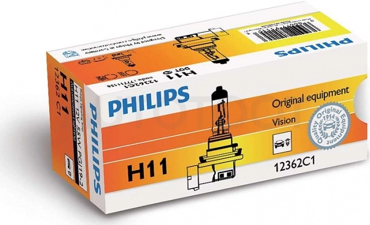 Лампа галогеновая H11 Vision +30% 12V 55W - Артикул 12362PRC1 - Производитель Philips - Фото, Отзывы, Цены