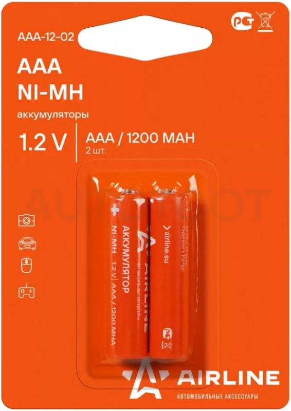 Батарейки AAA HR03 аккумулятор Ni-Mh 1200 mAh 2шт. - Артикул AAA1202 - Производитель Airline - Фото, Отзывы, Цены