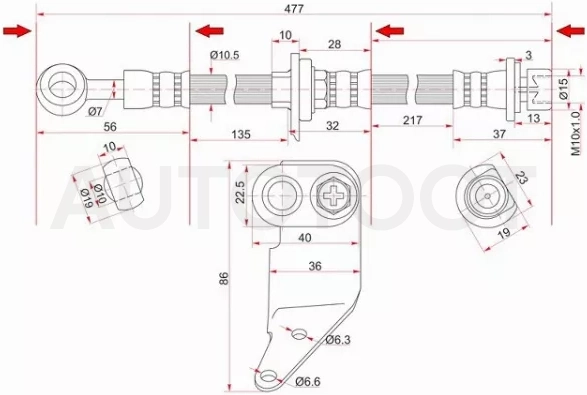 Шланг тормозной перед (Таиланд) HONDA ODYSSEY/AVANCIER/ACCORD/TORNEO CF#/CL#/CH# 99- LH