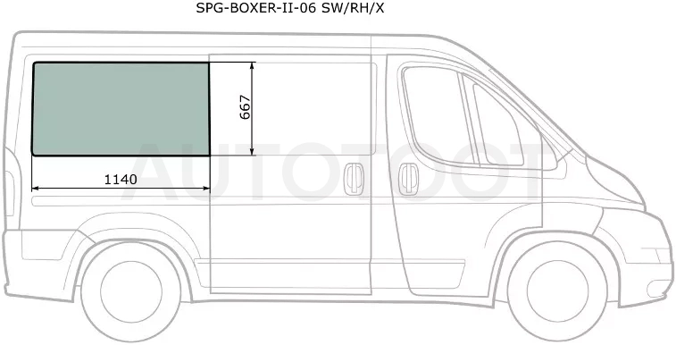 Стекло кузова боковое (не опускное) (Справа/ Цвет зеленый) Peugeot Boxer 06- / Citroen Jumper 06