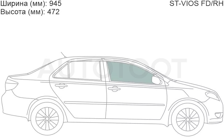 Стекло боковое опускное (Спереди/ Справа/ Цвет зеленый) Toyota Vios 02-07
