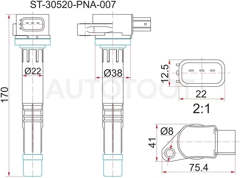 Катушка зажигания HONDA ACCORD CL#/CM# 03-08/CR-V RD#/RE# 02-/STREAM RN# 00- K20A/K24A