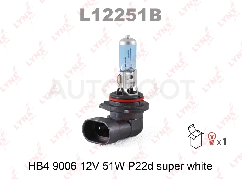 Лампа HB4 12V 51W P22D SUPER WHITE LYNXauto