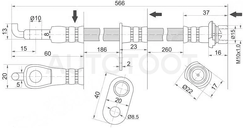 Шланг тормозной передний правый -ST9094702C31 Sat для TOYOTA VITZ, TOYOTA YARIS, TOYOTA PROBOX, TOYOTA SUCCEED, TOYOTA YARIS VERSO, TOYOTA ECHO, TOYOTA PLATZ, TOYOTA BB, TOYOTA FUN CARGO, TOYOTA IPSUM
