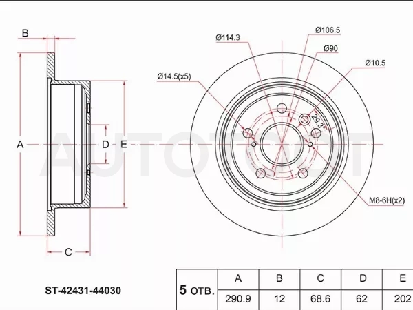 Диск тормозной (Зад) Toyota Ipsum (ACM20) 01-09 / Alphard 02-08