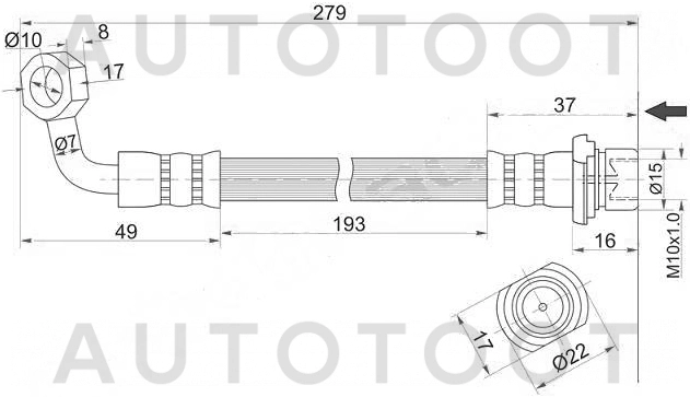 Шланг тормозной задний левый 280мм -BH096 Masuma для TOYOTA LAND CRUISER, TOYOTA LAND CRUISER PRADO