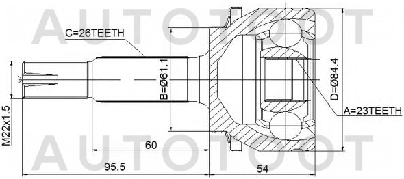 Шрус передний наружный левый=правый 23x26 -TO150 Sat для TOYOTA COROLLA, TOYOTA AURIS, TOYOTA AVENSIS